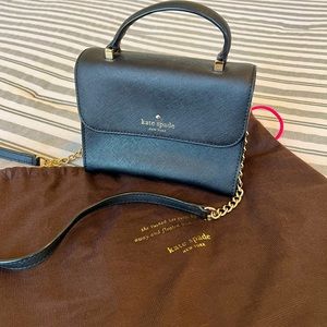 Black Leather Kate Spade top handle cross body purse with dust bag